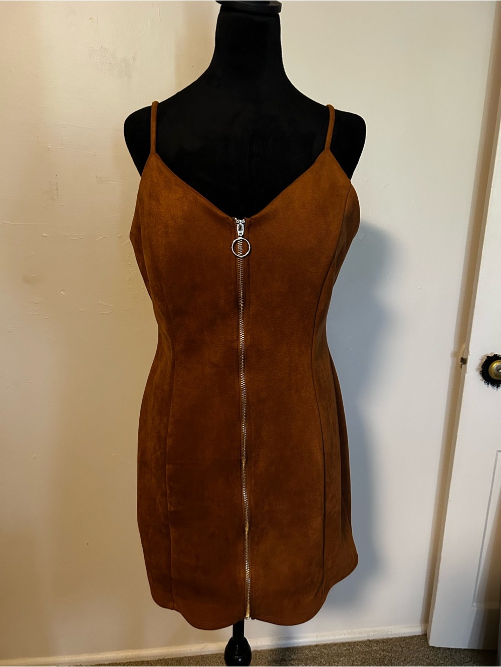 iris Brown Suede Zip-Front Mini Dress